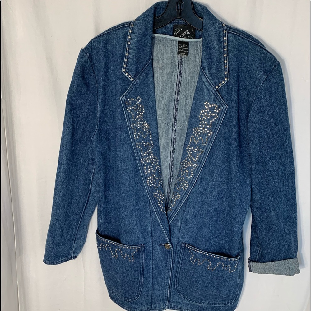 Suzelle VintageJean jacket blazer silver studs